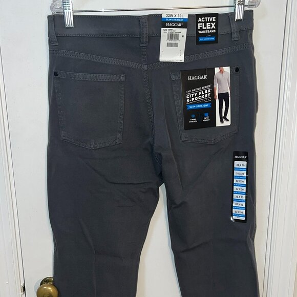 Haggar Active Series City Flex 5 Pocket Pants Mens Grey 32 x 30 Slim Straight - Picture 1 of 3